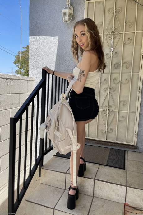 Skinny girlfriend Breezy Bri shows her small tits & spreads her shaved pussy